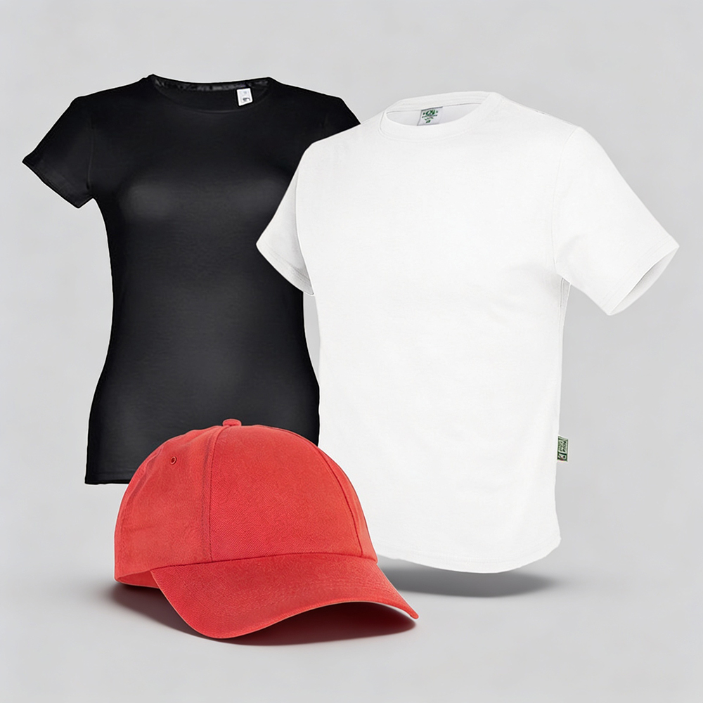 T-shirts and caps
